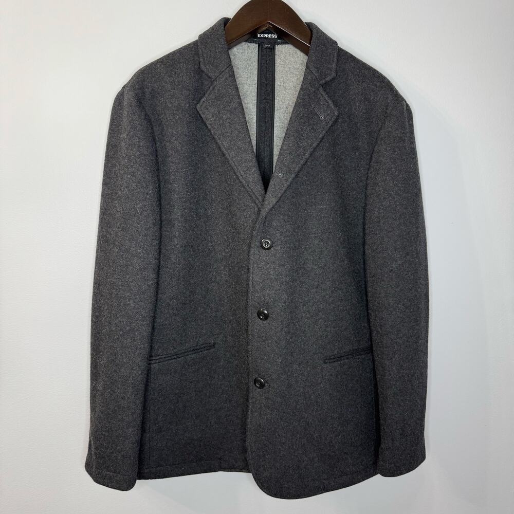 Express Men's L Slim Grey Wool-Blend Coat Jacket Casual Office Preppy